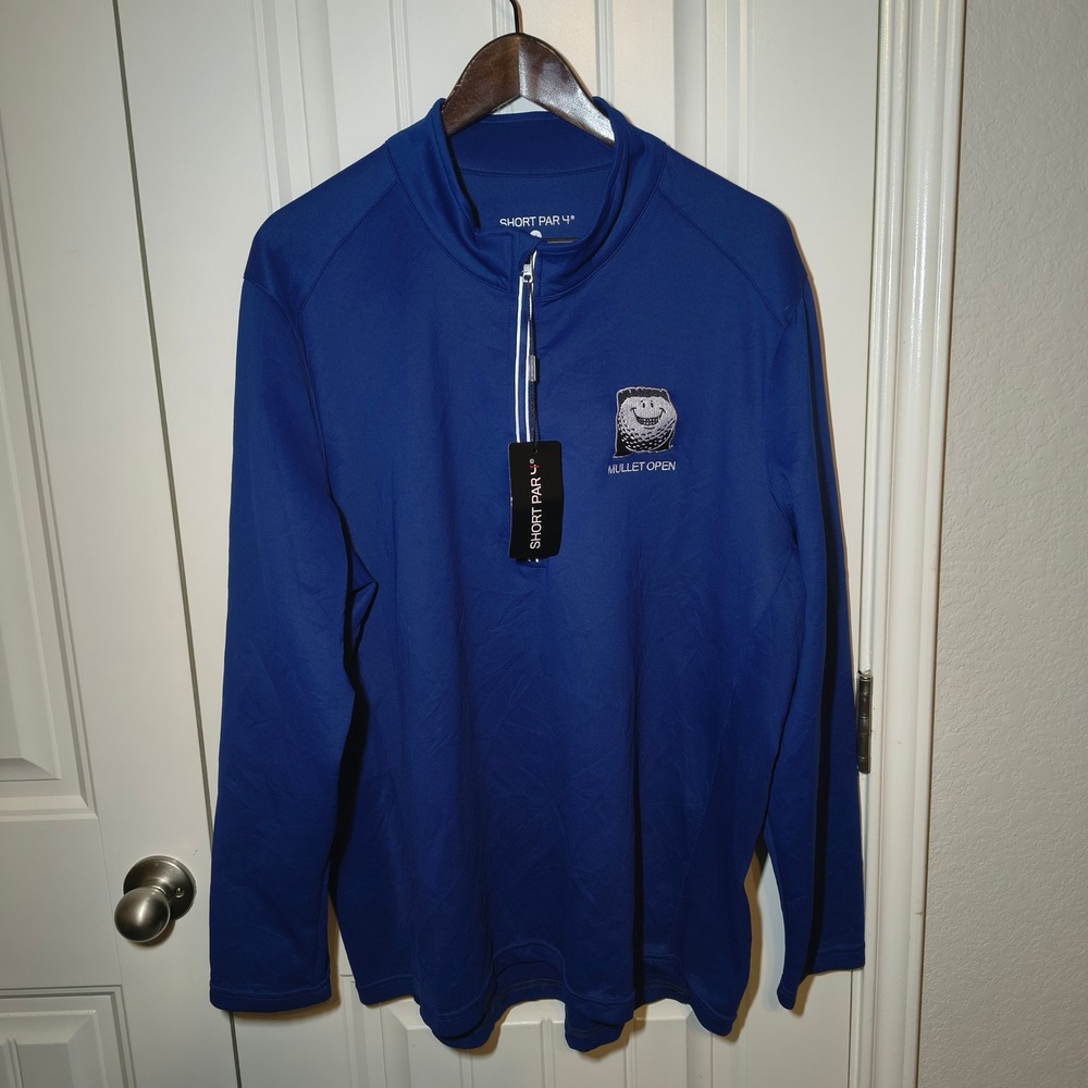 Short Par 4 Mullet Open Mens XL Blue Quarter Zip Golf Pullover Long Sleeve NWT